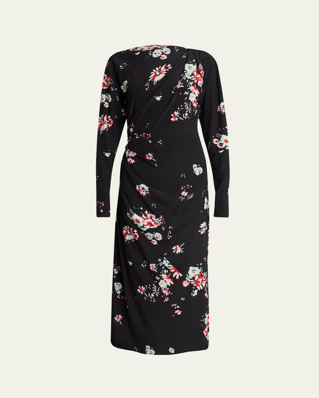Trudie Floral Draped Long-Sleeve Dress